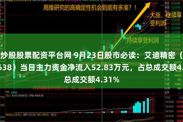 炒股股票配资平台网 9月23日股市必读：艾迪精密（603638）当日主力资金净流入52.83万元，占总成交额4.31%